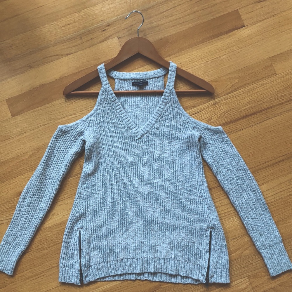 American Eagle Off the Shoulder Gray Sweater